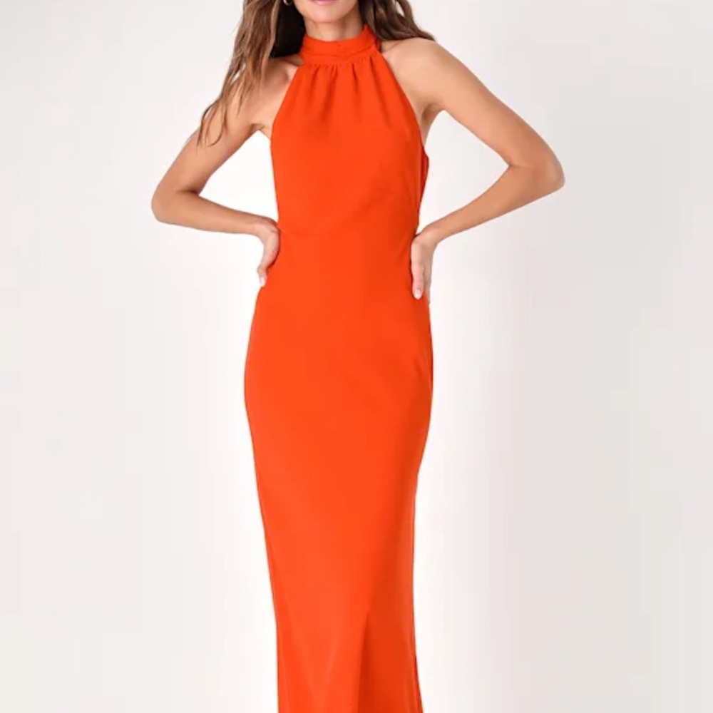 Lulu's Orange Halter Neck Maxi Dress